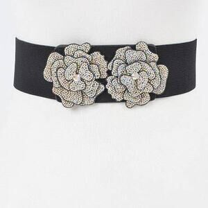 Auroa Borealis Stone Flower Elastic Belt – Black